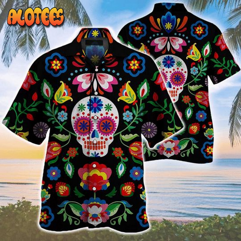 Sugar Skull Pattern Hawaiian Shirt  HW1580_5375