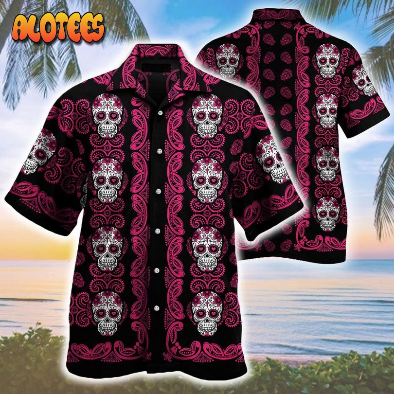 Sugar Skull Red And White Pattern Hawaiian Shirt