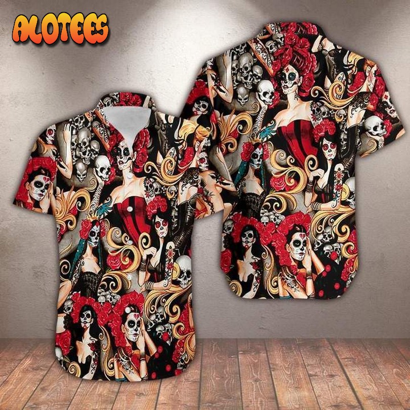 Tattoo Skull Girl Roses Aloha Hawaiian Shirt