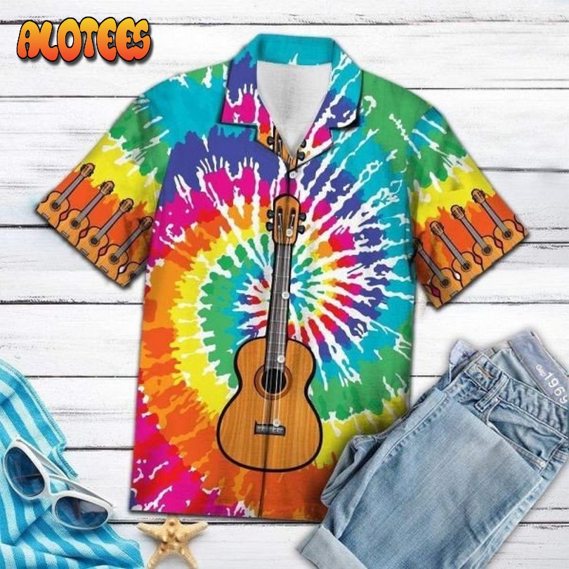 Tie-Dye Guitar Hippie Hawaiian Shirt