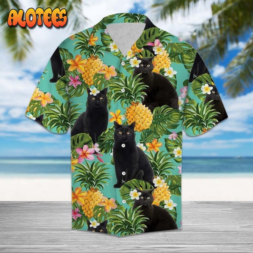 Tropical Pineapple Black Cat Hawaiian Shirt