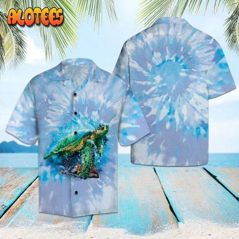 Turtle Blue Tie Dye Hawaiian Shirt