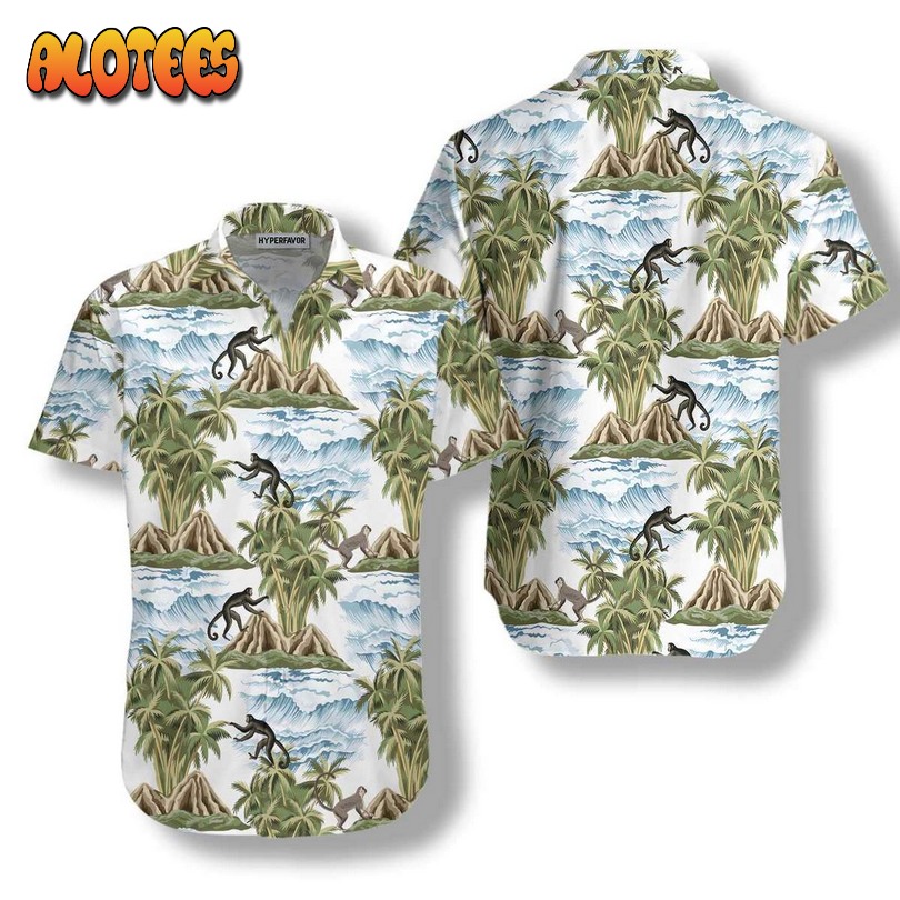 Vintage Island Palm Tree Monkey Aloha Hawaiian Shirt